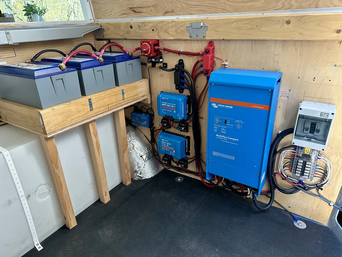 Overview of the electrical installation beneath the bed