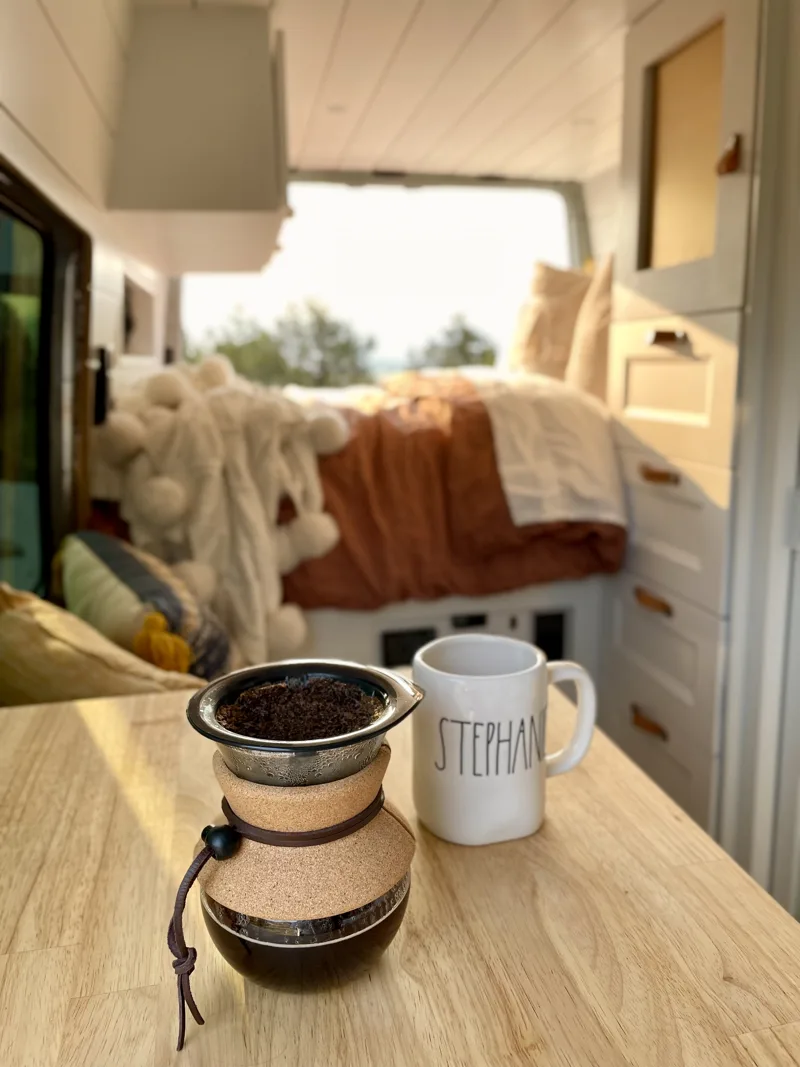 Coffee on the kitchen counter in the morning light