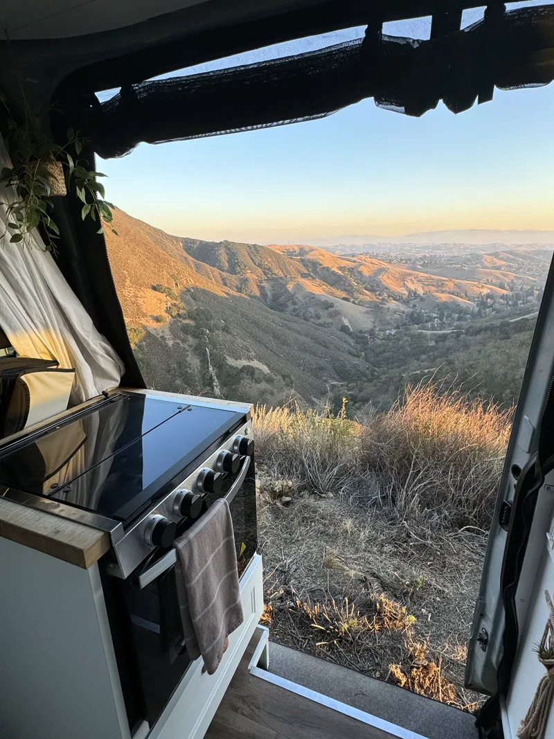 Canyon landscape framed by the kitchen doorway